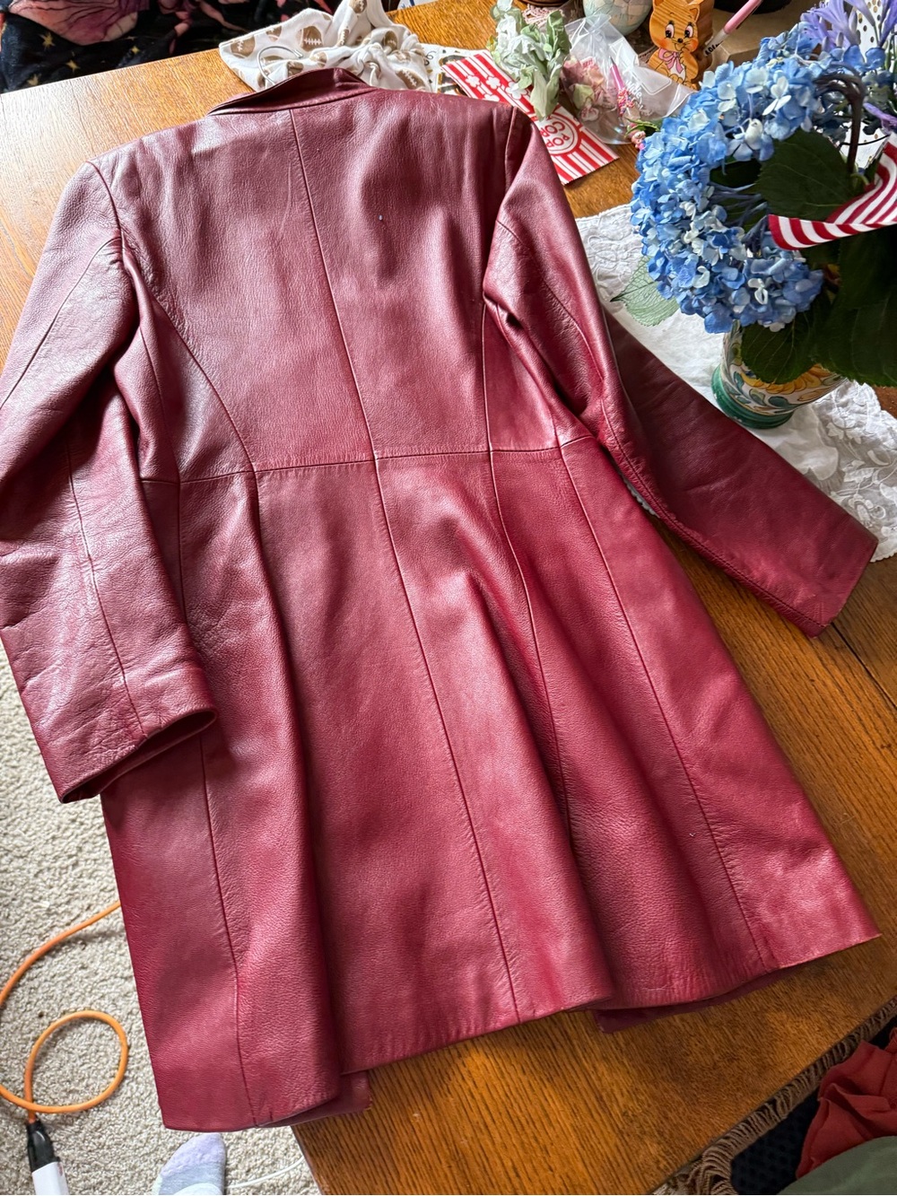 Vintage Italian Leather Seventies Burgundy Long Jacket